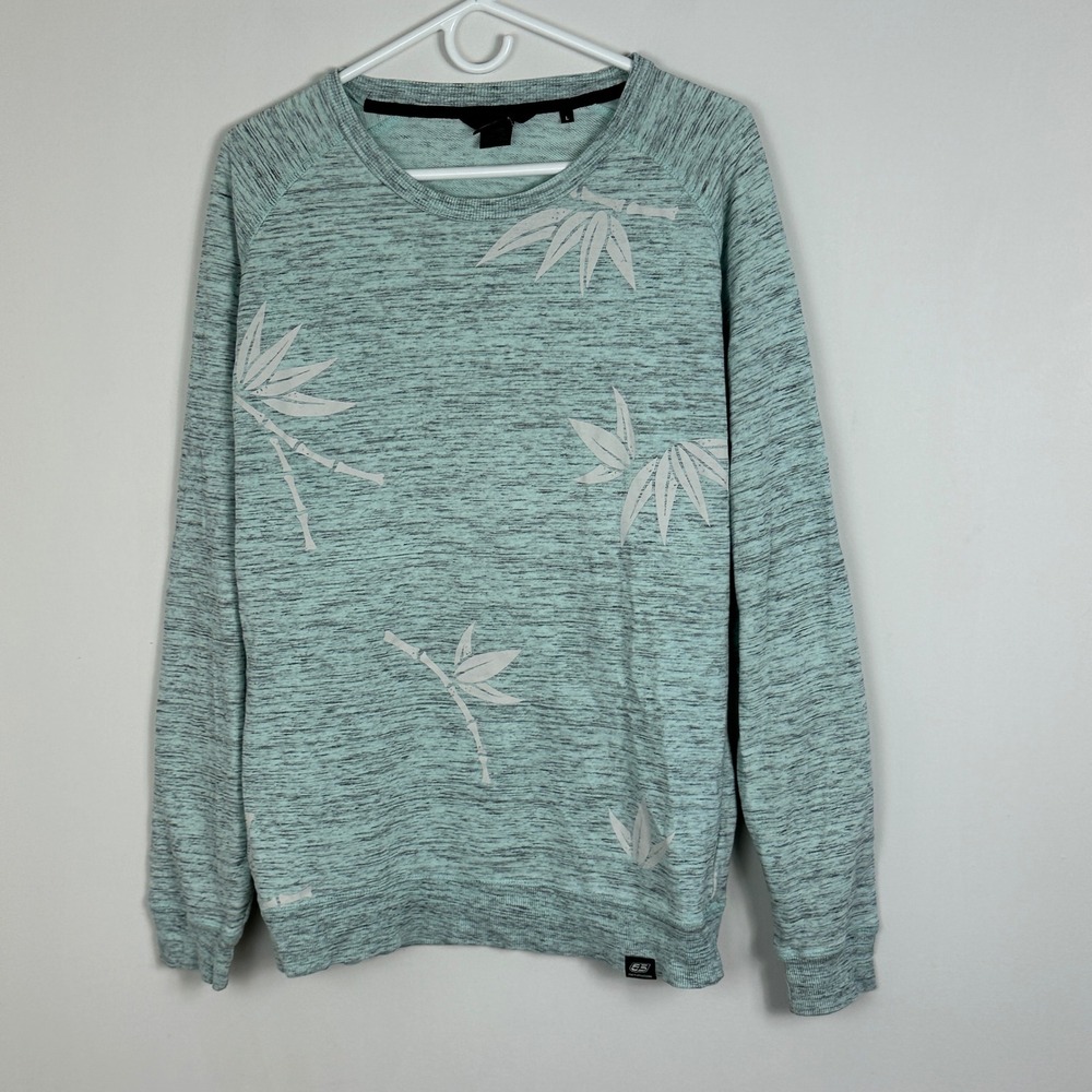 Diesel Palm Tree Sweater Teal Blue Mens Size Large FiftyFiveDSL‎ 55DSL Knit Crew